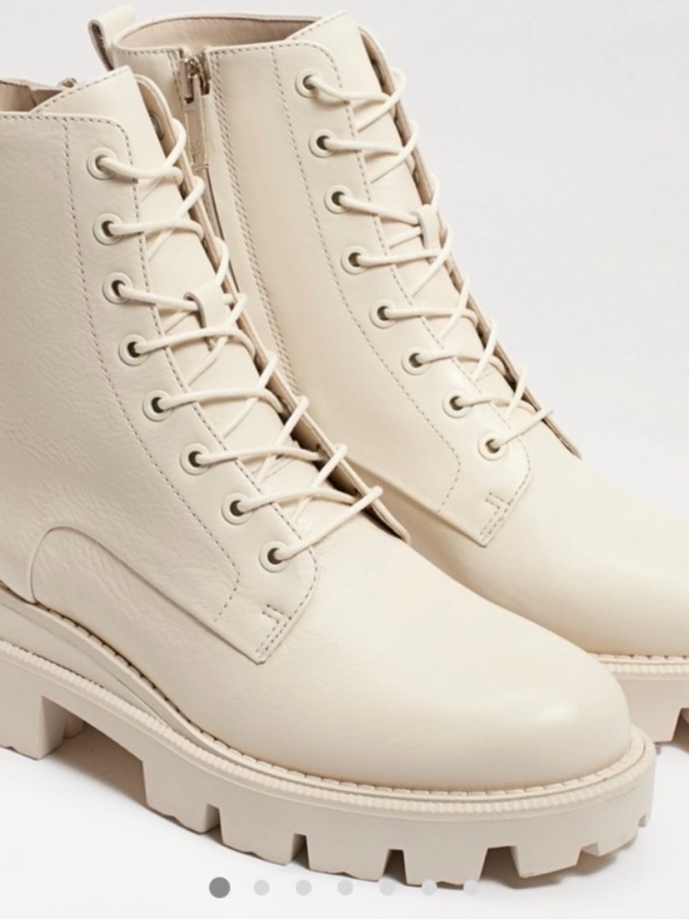 Sam Edelman Ivory Lace-Up leather Lug Sole Combat Boots Size 6